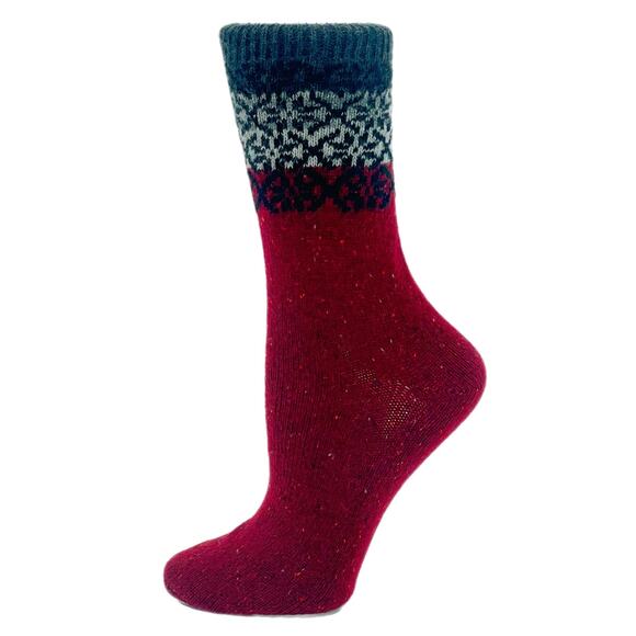 Garnet Hill 82% Cashmere Pattern Luxury Crew Socks Burgundy Black Annalise Med - Picture 2 of 7